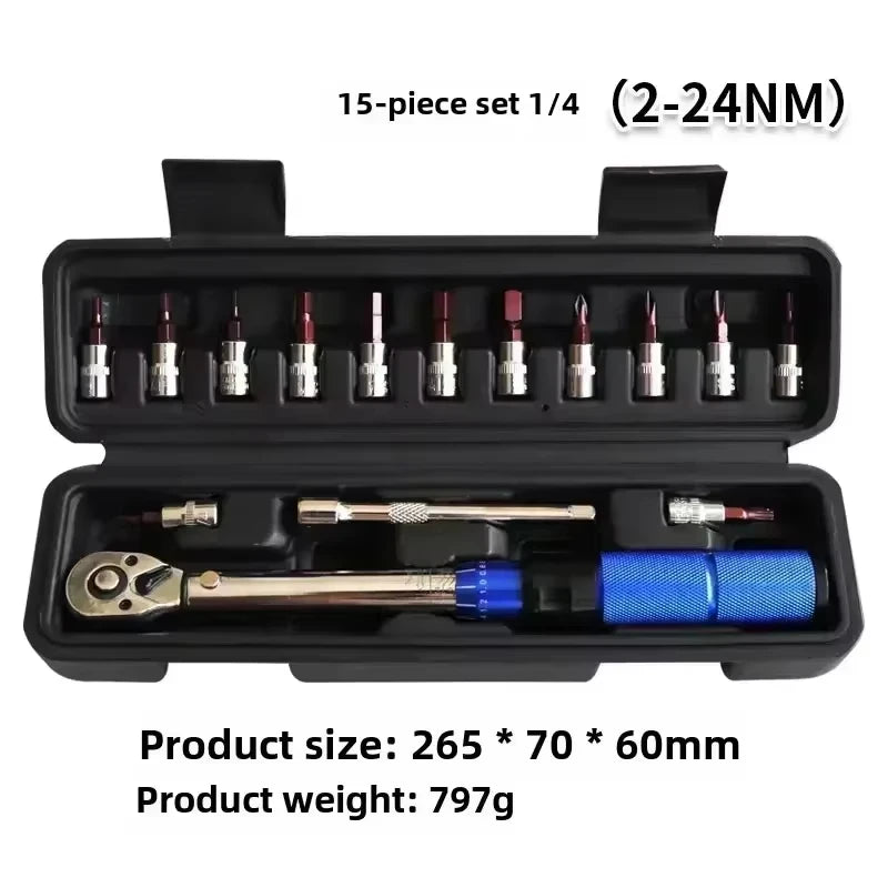 15PCS Torque Wrench Set 1/4" 2-24nm Bi-directional Bicycle Hex Wrench Tool Professional Maintenance And Car Moto Repair Tools