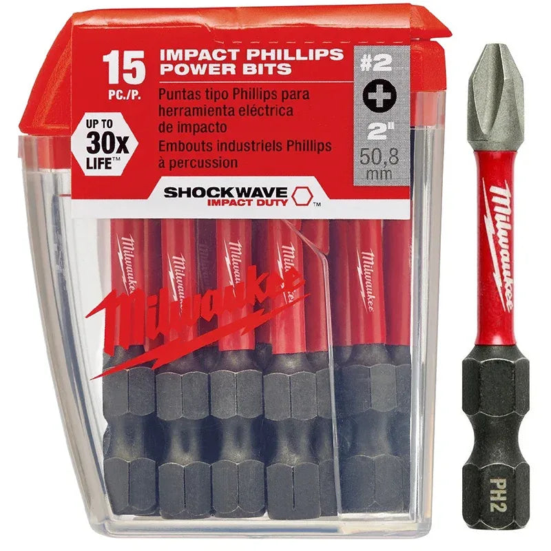 Milwaukee 48-32-5004 PH2 Impact Bits 2 Inch 50mm 15 Pack SHOCKWAVE
