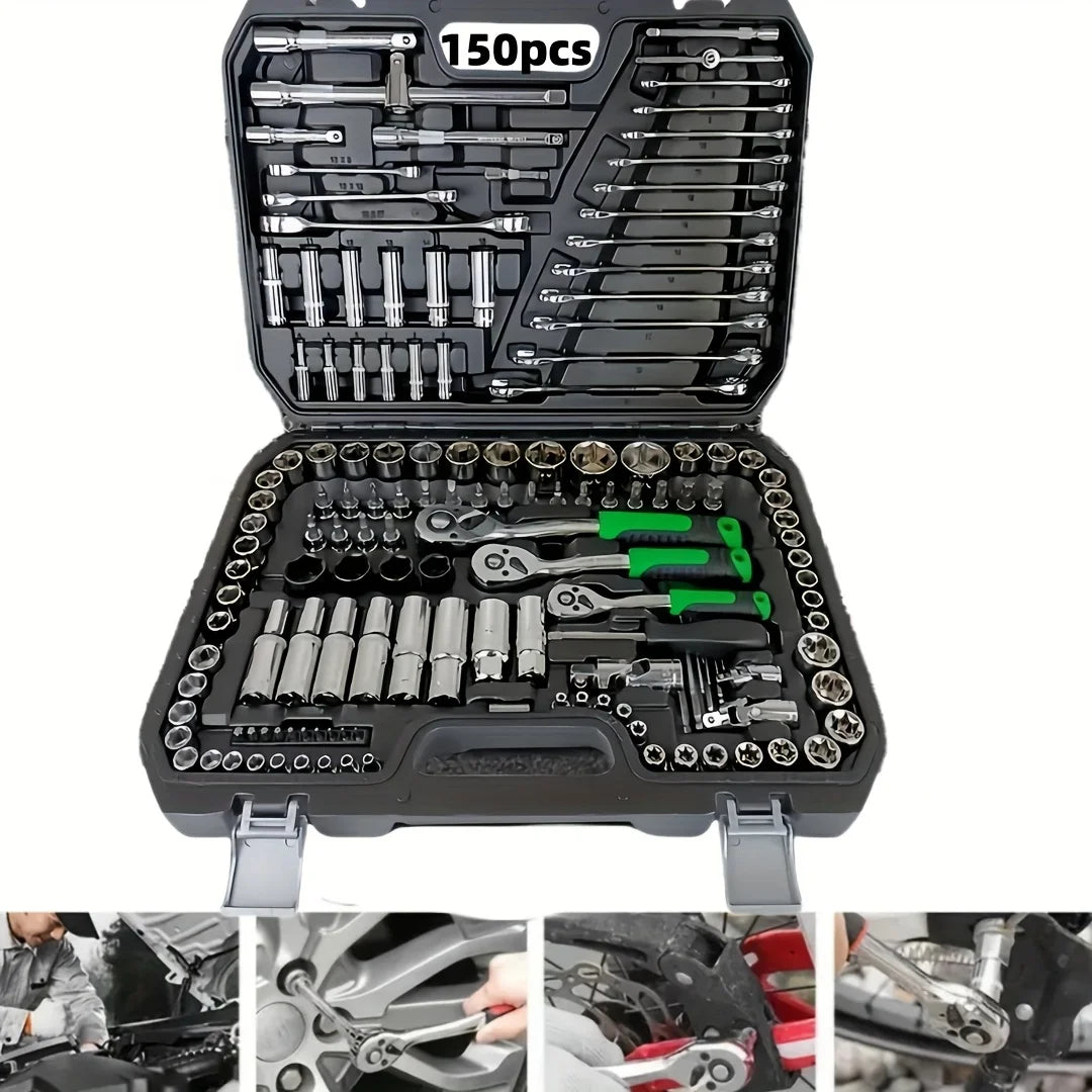 150/46pcs Auto Mechanical Repair Tool Set, Multifunctional with Socket, Wrench And Ratchet Set, Auto Repair, Mechanical Toolkit