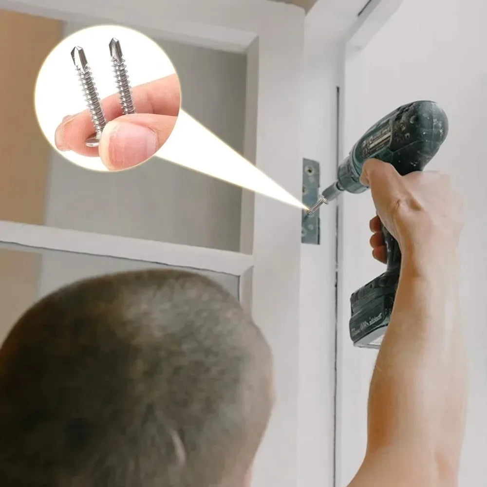 50PCS Stainless Steel Self Tapping Screws Round Washer Cross Phillips Self Drilling Screws Flat Head High-Strength Fasteners