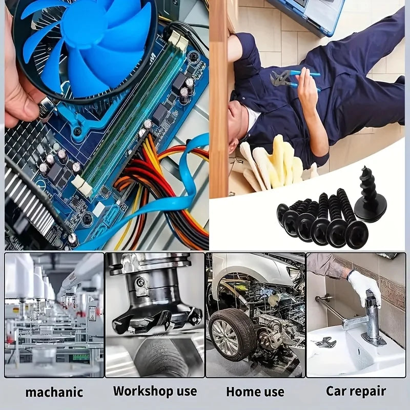 250/340pcs Self-Tapping Screw Set - M3/M4/M3.5/M5 Sizes, Pan Head Phillips Drive, Black Carbon Steel for Wood Furniture