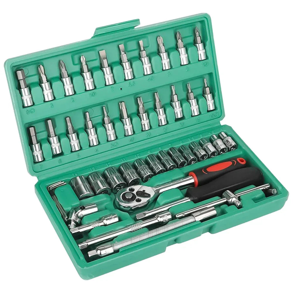 53pc/46pc Car Repair Tool Kit 1/4-Inch Socket Set Car Repair Tool Ratchet Torque Wrench Combo Auto Repairing Set Mechanic Tools