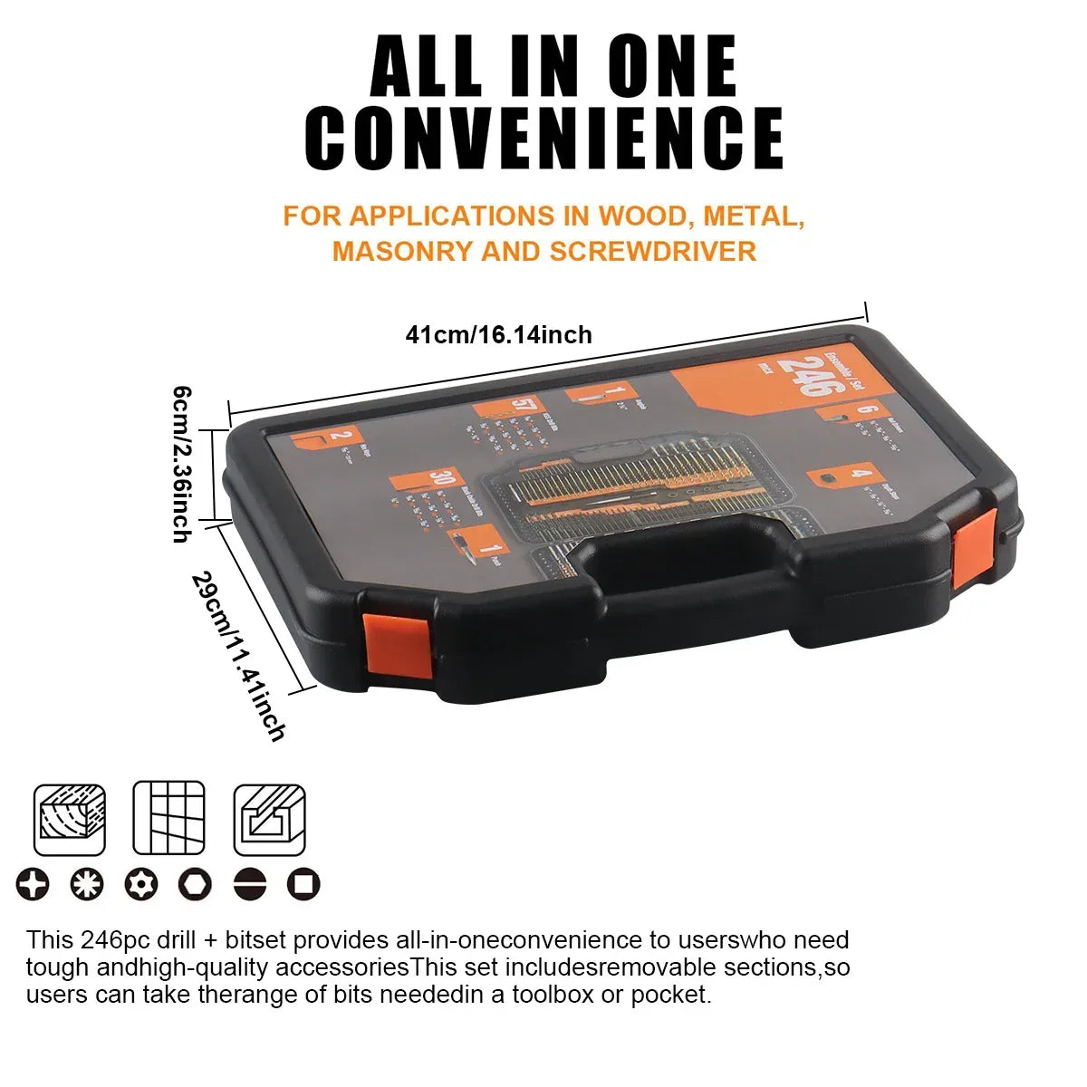 246Pcs HSS Bit combination Tool set Woodworking hole opener Twist drill Cement drill construction drill flat head drill sleeve