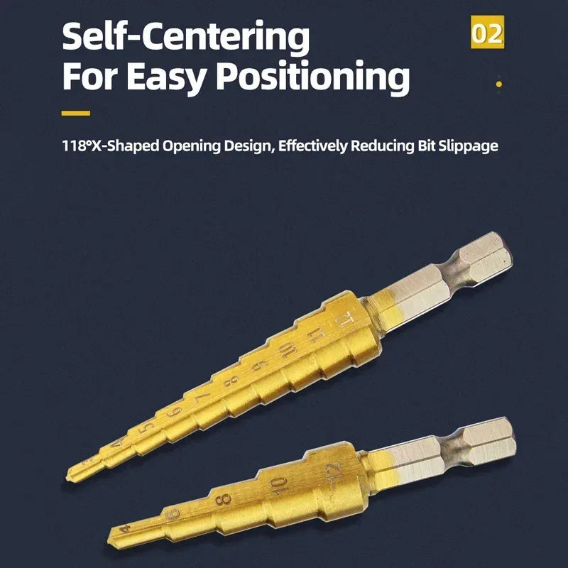 conical stepped drill bits for multiple hole sizes