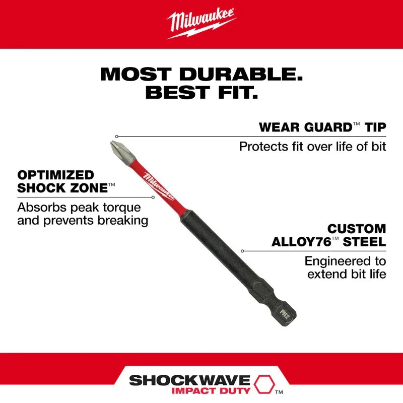 Milwaukee 4932430856 SHOCKWAVE PH2 Impact Bit 90mm – Wear Guard Driver Bit