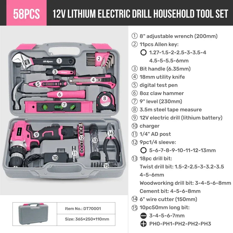 Hi-Spec Pink Electric Screwdriver & Drill Kit – Home Tool Set for DIY Repairs