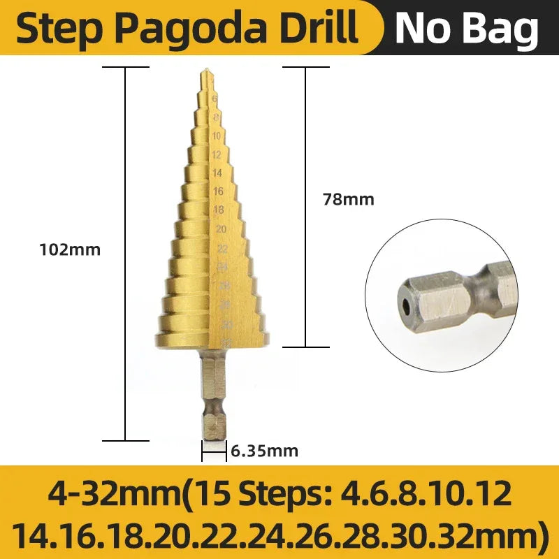 HSS Titanium Step Drill Bit High Speed Stepped Drill Set Saw Drill Tools Conical Stage Drill For Metal Wood