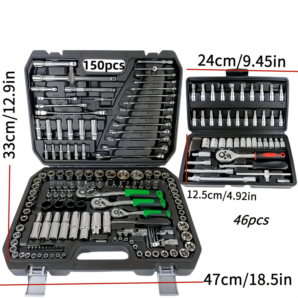 150/46pcs Auto Mechanical Repair Tool Set, Multifunctional with Socket, Wrench And Ratchet Set, Auto Repair, Mechanical Toolkit