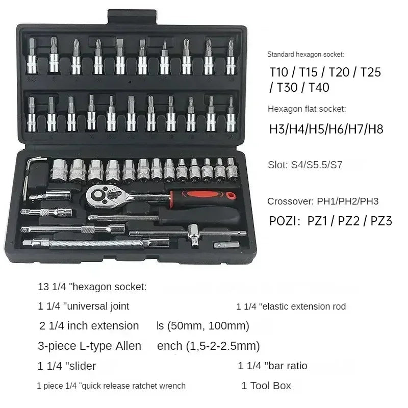 AIRAJ NEW Car Repair Tool Kit 46/53 Piece/Set  Socket Set Car Repair Tool Ratchet Torque Wrench Combo Auto Repairing Tool Set
