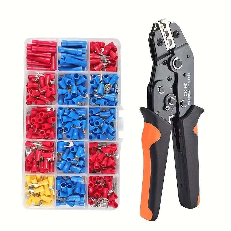 SN-02C Wire Crimping Tool Kit – Insulated Electrical Connectors with Butt, Ring, Spade Terminals & Cable Lugs