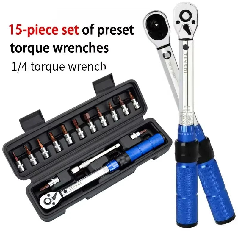 15PCS Torque Wrench Set 1/4" 2-24nm Bi-directional Bicycle Hex Wrench Tool Professional Maintenance And Car Moto Repair Tools