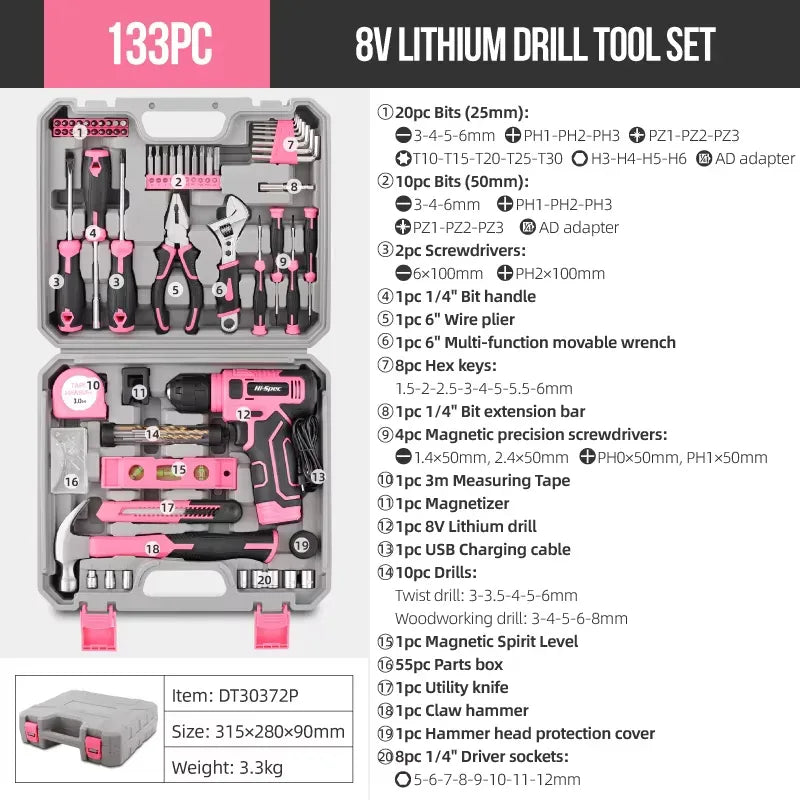 Hi-Spec Pink Electric Screwdriver & Drill Kit – Home Tool Set for DIY Repairs