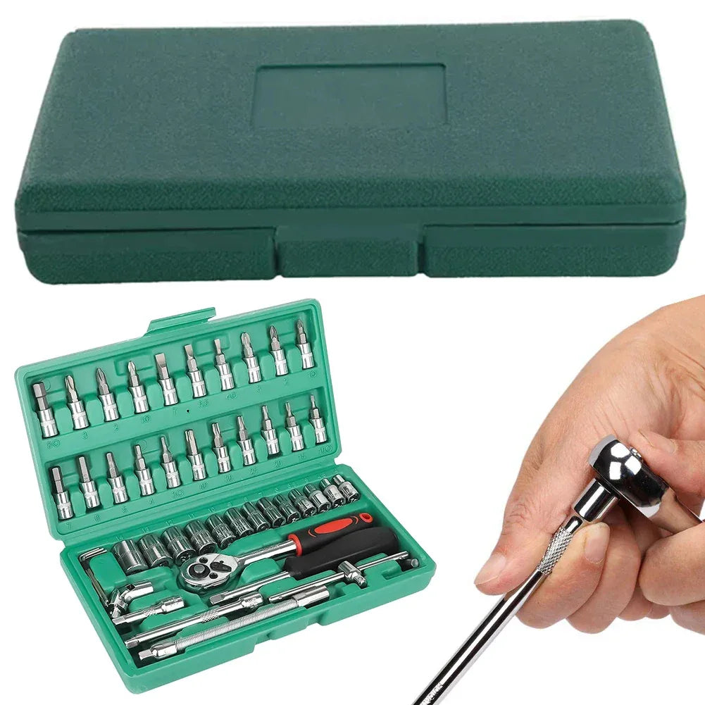 53pc/46pc Car Repair Tool Kit 1/4-Inch Socket Set Car Repair Tool Ratchet Torque Wrench Combo Auto Repairing Set Mechanic Tools