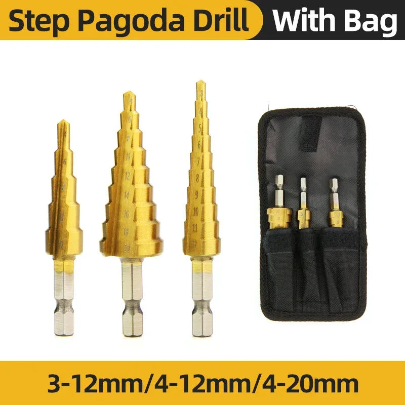 HSS Titanium Step Drill Bit High Speed Stepped Drill Set Saw Drill Tools Conical Stage Drill For Metal Wood