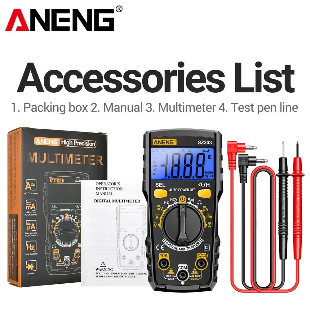 ANENG SZ303 Smart Digital Multimeter 1999 Count Professional AC/DC Voltage Current Electrical Data Retention High Precision Tool
