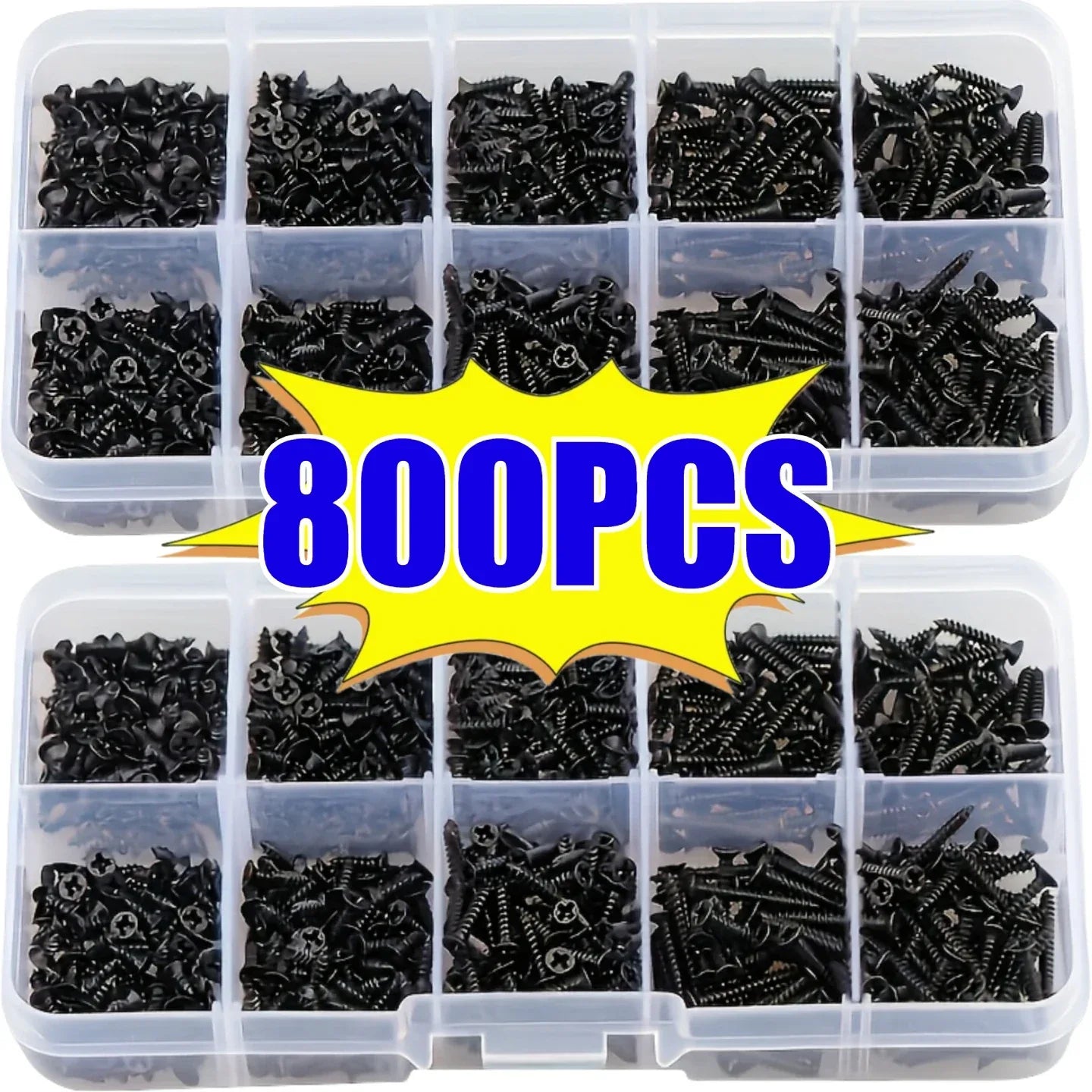 800-piece M2 self-tapping screw set in various sizes and styles -  appliance assembly including convenient storage boxes