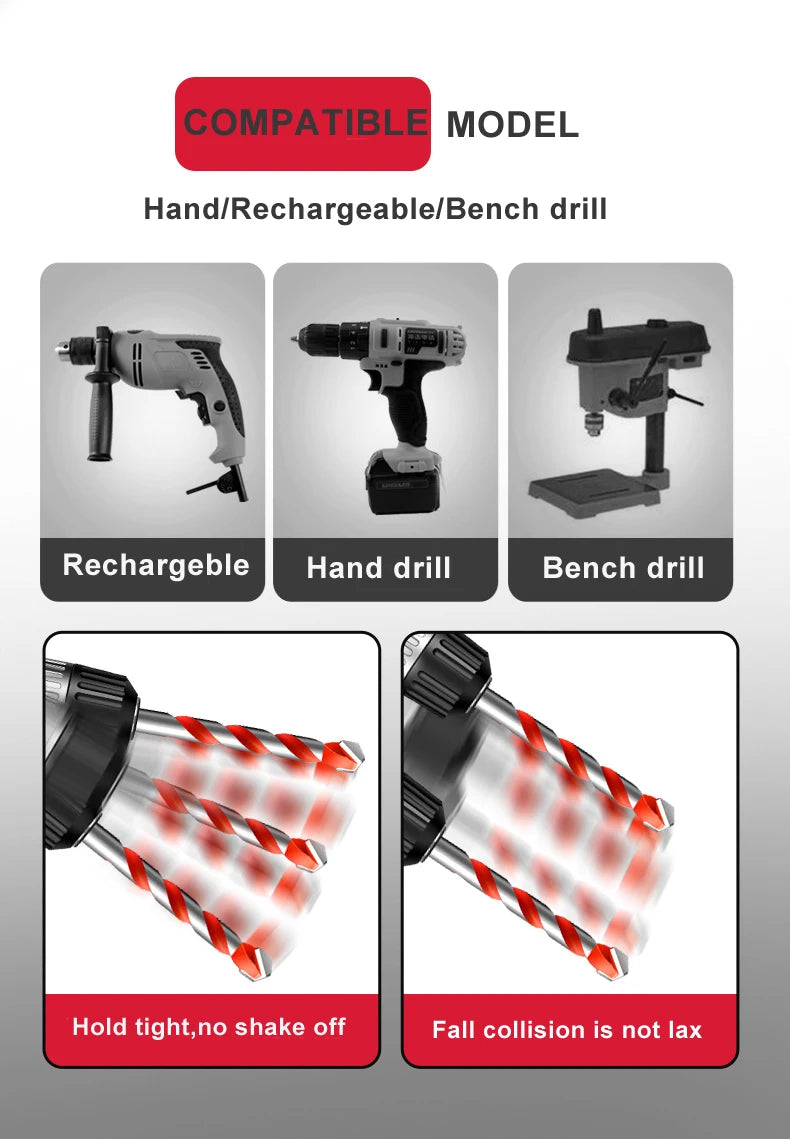 3-12mm Threaded Triangle Tungsten Steel Wall Tile Concrete Drilling Bit Household Marble Overlord Diamond Hand Electric Drill