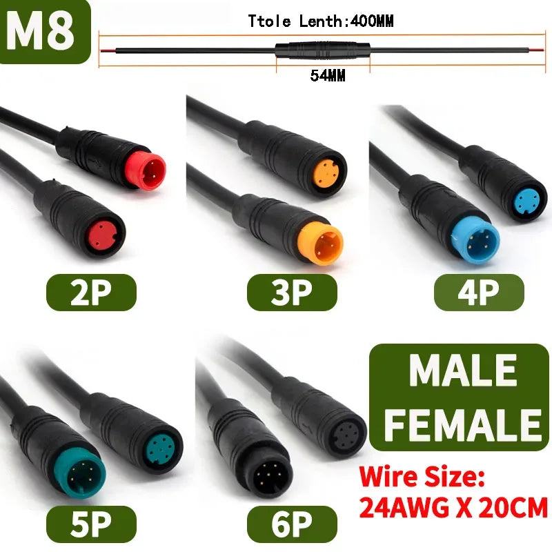 5/10/100 Set M6 M8 2 3 4 5 6 Pin Julet Electric Butt Plug Connector Wiring Line Scooter Brake Cable Pluger Signal Sensor 20CM
