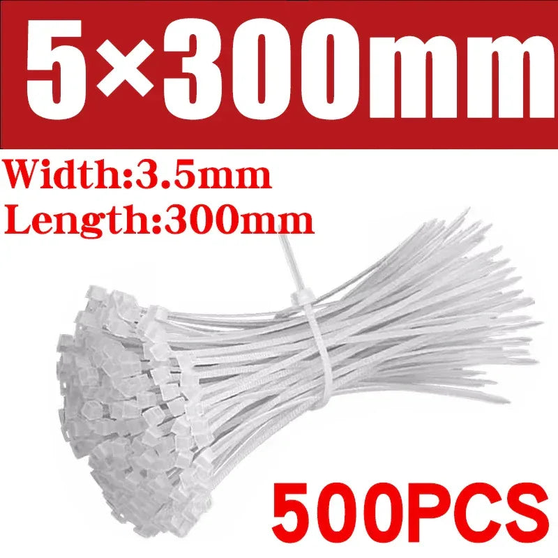 500/1000PCS/bag Self-locking Plastic Nylon Tie White Zip Wraps Strap Nylon Cable Tie Set Fastening Ring Loop Wire Wrap