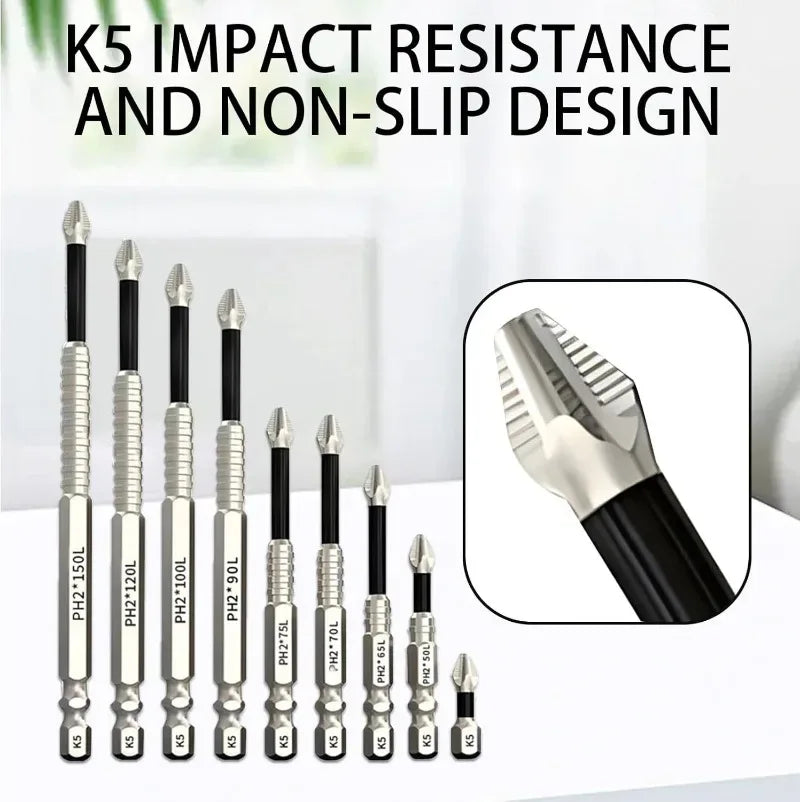25/50/65/70/90/150mm K5 Magnetic Screwdriver Drill Bit Phillip Head Impact Driver Electric Screwdriver Non-slip Resistant Drills