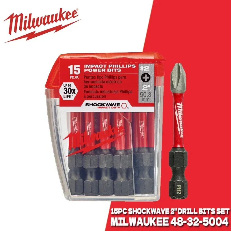 Milwaukee 48-32-5004 SHOCKWAVE 2" Screwdriver Bits Set 15PC – HSS Wear Resistant