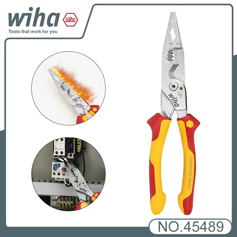Genuine Wiha 8-in-1 insulated multi-purpose pliers for electricians, 1000V VDE tested