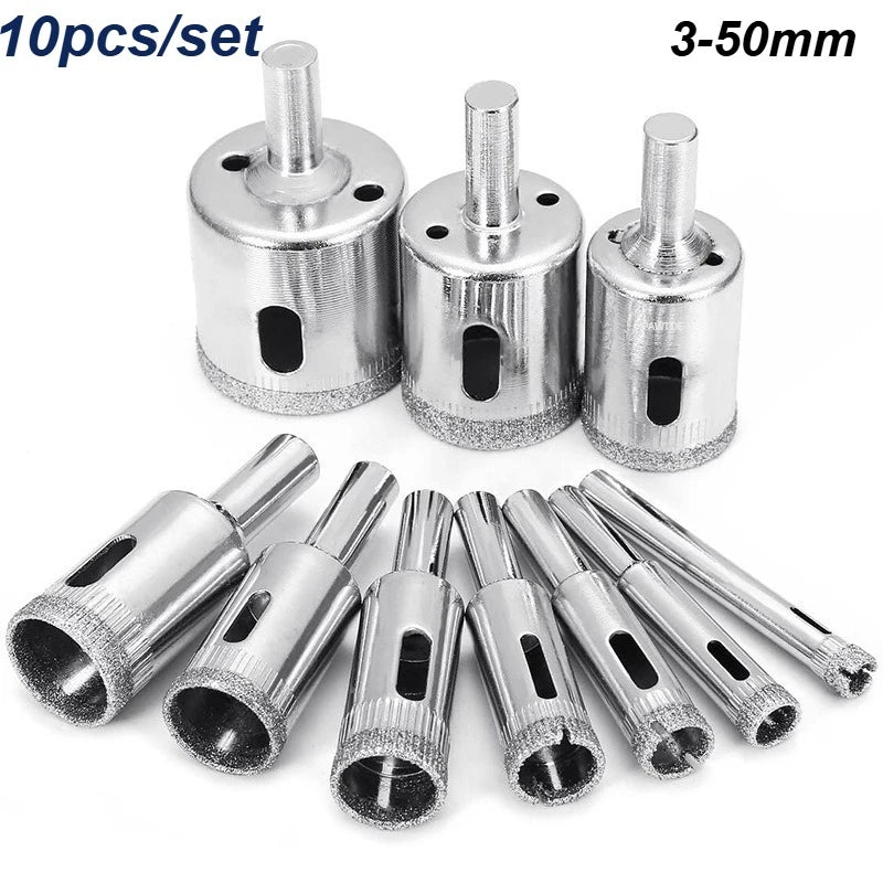10PCS 3-50mm Diamond Hole Saw Drill Bits Set For Glass Marble Porcelain Tile Cutting Tools Drill Bits Set