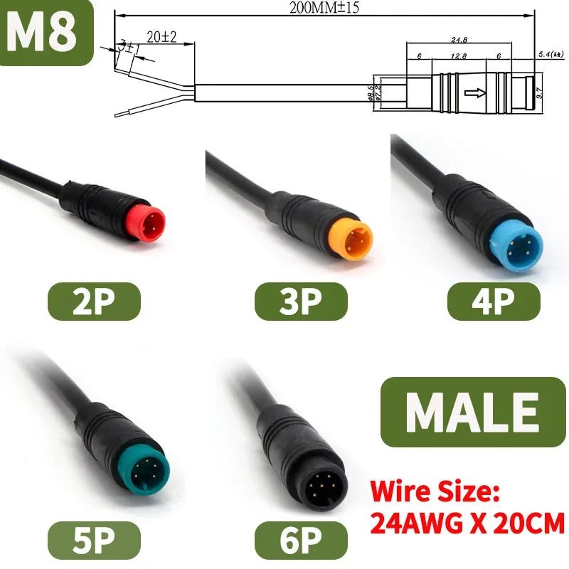 5/10/100 Set M6 M8 2 3 4 5 6 Pin Julet Electric Butt Plug Connector Wiring Line Scooter Brake Cable Pluger Signal Sensor 20CM