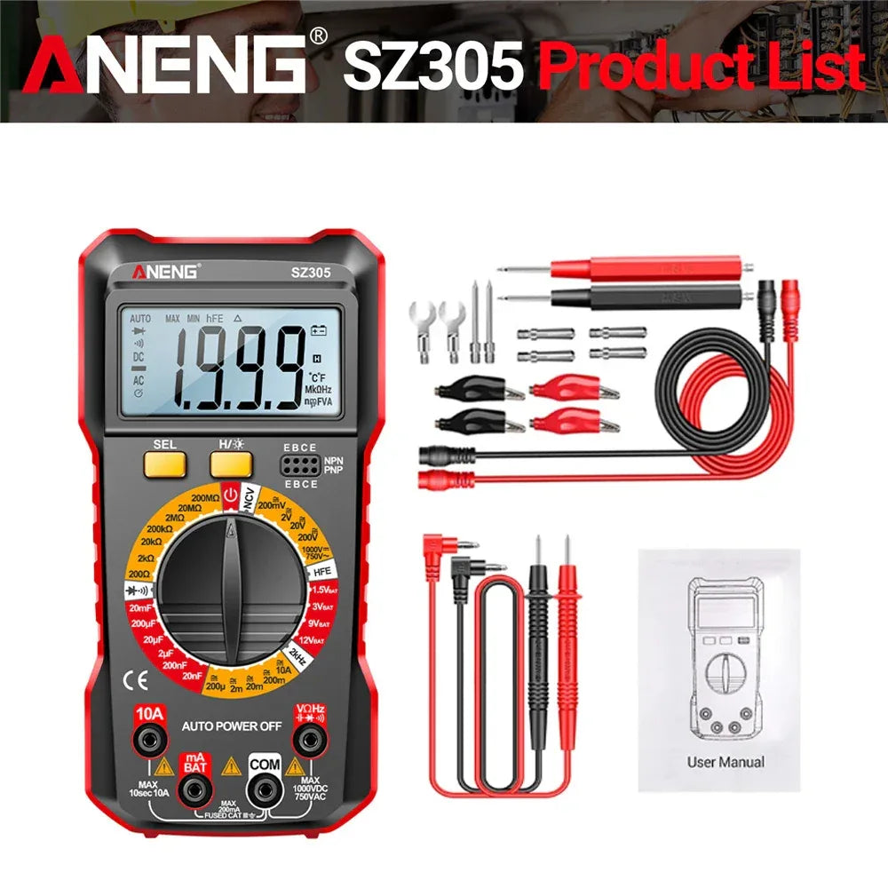 ANENG SZ305 Digital Multimeter Professional AC/DC Voltage Ammeter Capacitor hFE Triode NCV Voltage Induction Electrician Tester