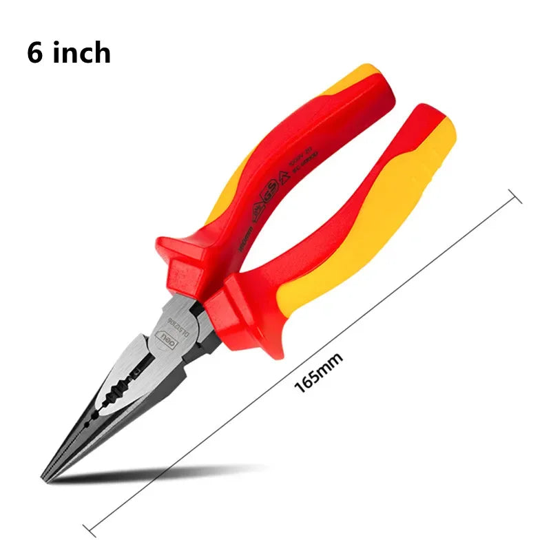 Deli 1000V VDE Insulated Pliers – Diagonal, Long Nose & Wire Cutter