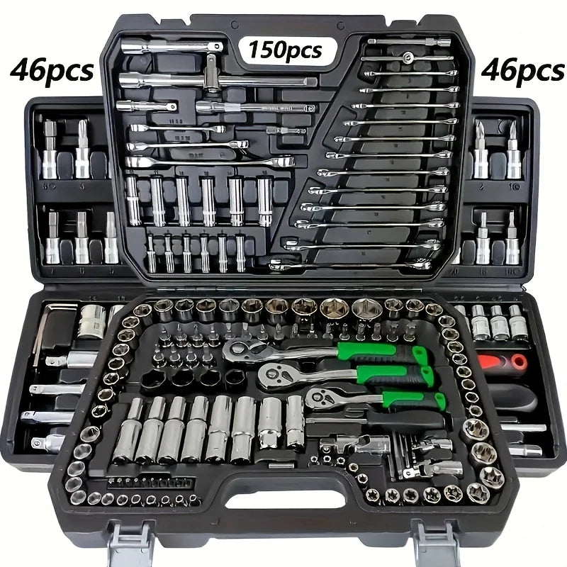 150/46pcs Auto Mechanical Repair Tool Set, Multifunctional with Socket, Wrench And Ratchet Set, Auto Repair, Mechanical Toolkit