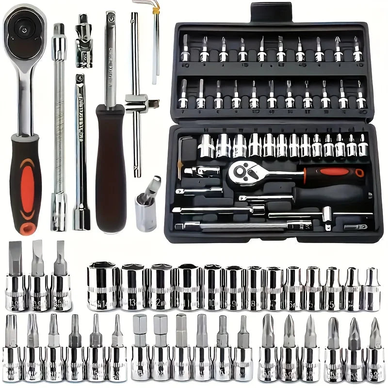 150/46pcs Auto Mechanical Repair Tool Set, Multifunctional with Socket, Wrench And Ratchet Set, Auto Repair, Mechanical Toolkit