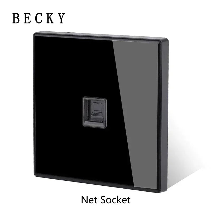 Black Tempered Glass Wall Switch Panel Led European 16a Socket Retro Toggle Light Switch Eu Uk Standard 2usb Socket 1Gang-4gang