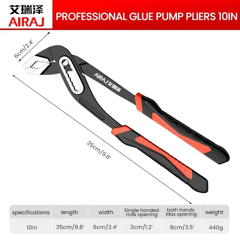 AIRAJ 8/10/12 Inch Multifunctional Adhesive Pump Pliers, Quick Release Water Pipe Pliers, Industrial Grade Electrician Tool