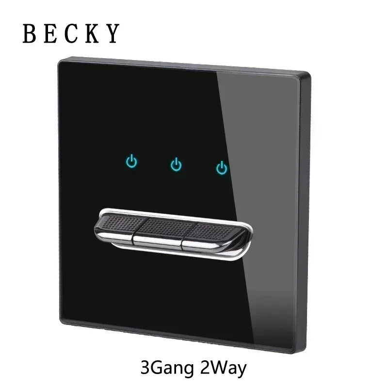 Black Tempered Glass Wall Switch Panel Led European 16a Socket Retro Toggle Light Switch Eu Uk Standard 2usb Socket 1Gang-4gang