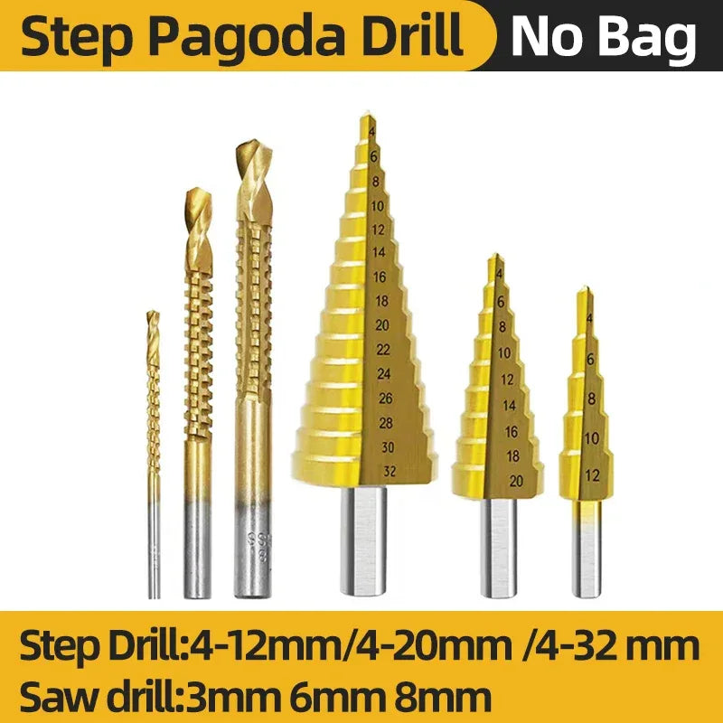 HSS Titanium Step Drill Bit High Speed Stepped Drill Set Saw Drill Tools Conical Stage Drill For Metal Wood