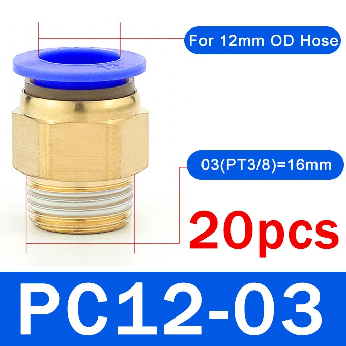 20PCS Pneumatic Air Connector Fitting PC 4mm 6mm 8mm 10mm 12mm Thread 1/8" 1/4" 3/8" 1/2" Hose Fittings Pipe Quick Connectors