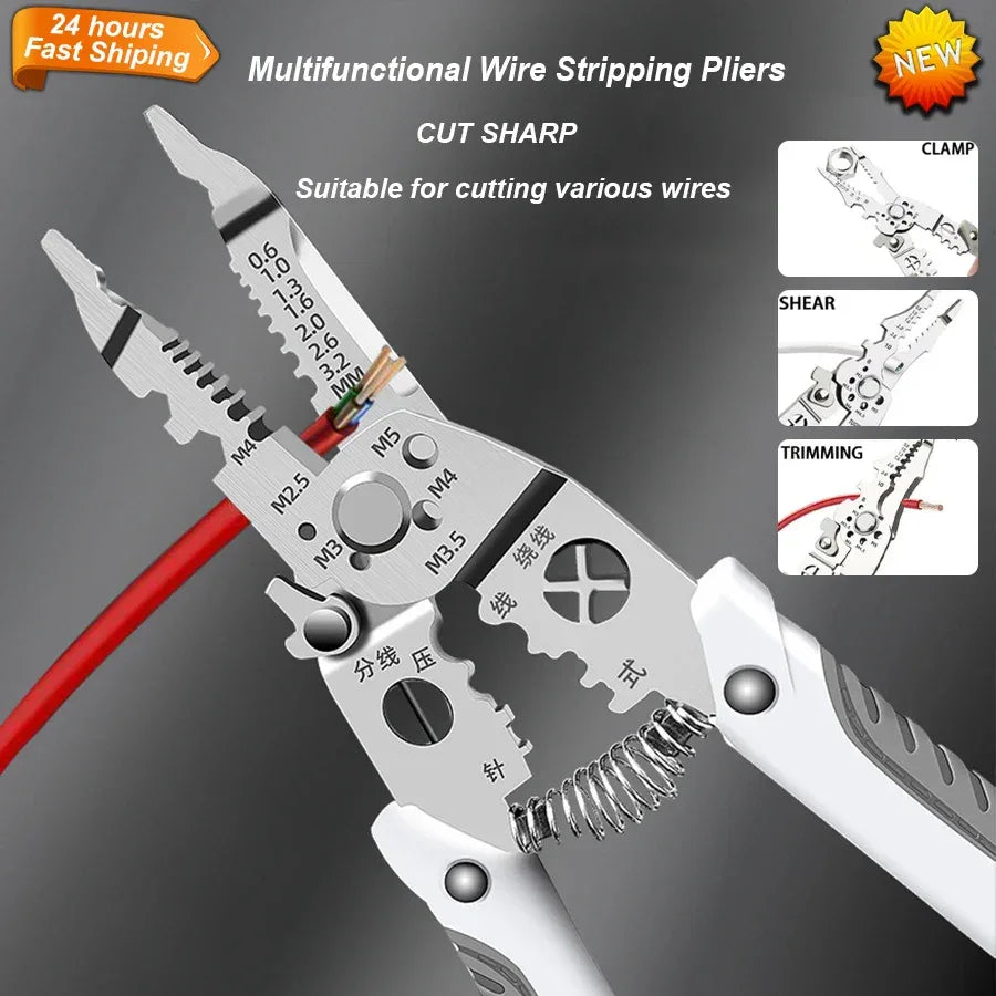 Multifunctional Electrician Wire Stripper with Curved Mouth