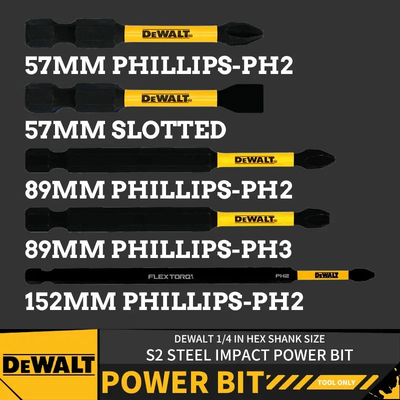 DEWALT Impact Power Bits – Phillips & Slotted 57/89/152mm