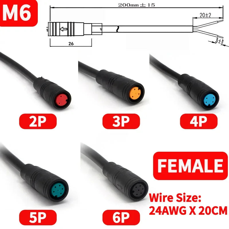 5/10/100 Set M6 M8 2 3 4 5 6 Pin Julet Electric Butt Plug Connector Wiring Line Scooter Brake Cable Pluger Signal Sensor 20CM