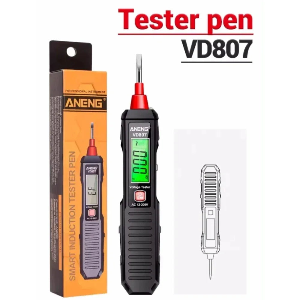 ANENG VD807 Digital Voltage Tester Pen Non-Contact Voltage Tester AC 12-300V Test Pencil 50/60Hz Alarm Zero Fire Wire Tester