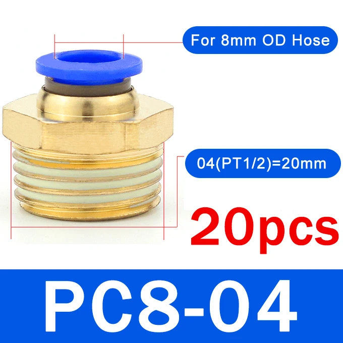 20PCS Pneumatic Air Connector Fitting PC 4mm 6mm 8mm 10mm 12mm Thread 1/8" 1/4" 3/8" 1/2" Hose Fittings Pipe Quick Connectors