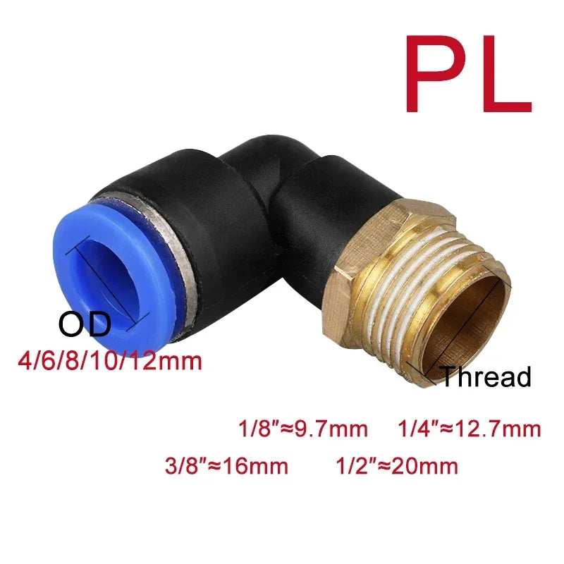 5Pcs SL Water Air Hose Pneumatic Air Connector 1/8 "1/4" 3/8 "1/2" Male Thread Elbow Pneumatic Fitting 4/6/8/10/12mm