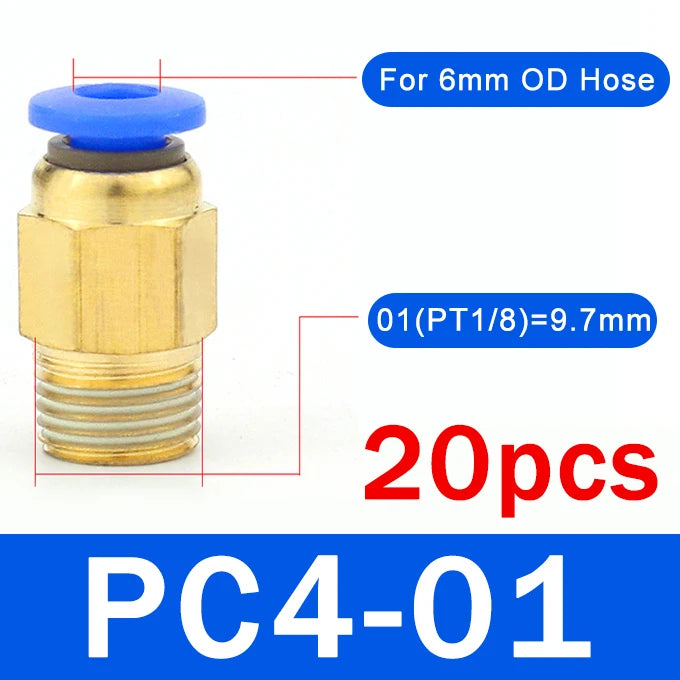 20PCS Pneumatic Air Connector Fitting PC 4mm 6mm 8mm 10mm 12mm Thread 1/8" 1/4" 3/8" 1/2" Hose Fittings Pipe Quick Connectors