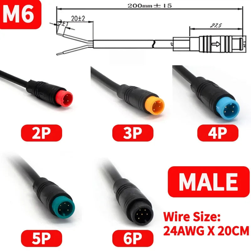 5/10/100 Set M6 M8 2 3 4 5 6 Pin Julet Electric Butt Plug Connector Wiring Line Scooter Brake Cable Pluger Signal Sensor 20CM