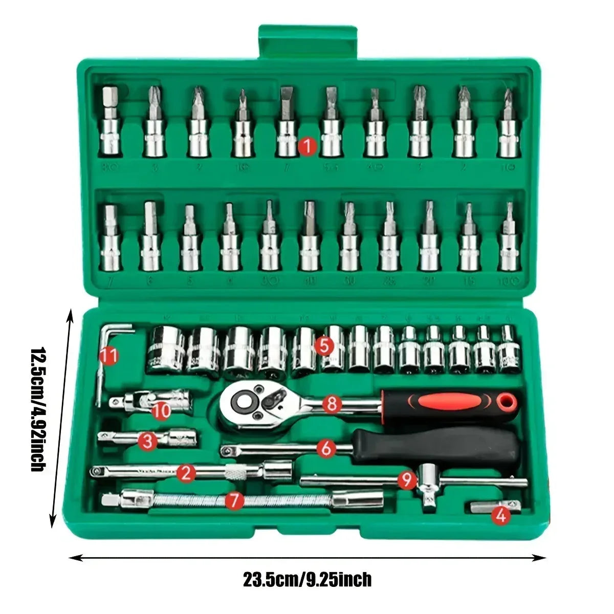 46Pcs Family Tools 1/4 Set Mechanic Tool Kits for Auto Repair Hous with Sockets Metric Hex Bit Socket Set inch Ratchet Wrench