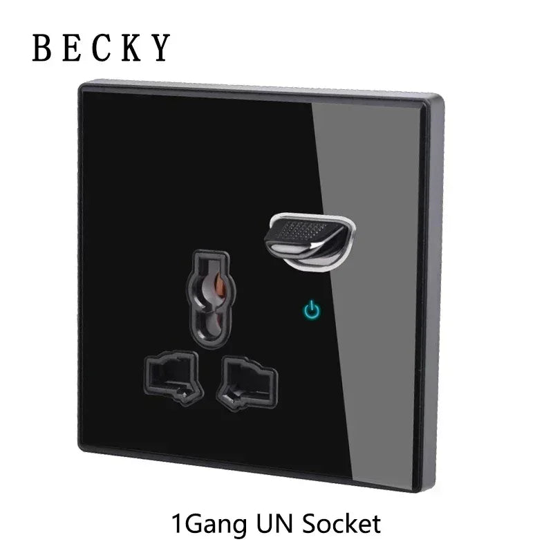 Black Tempered Glass Wall Switch Panel Led European 16a Socket Retro Toggle Light Switch Eu Uk Standard 2usb Socket 1Gang-4gang