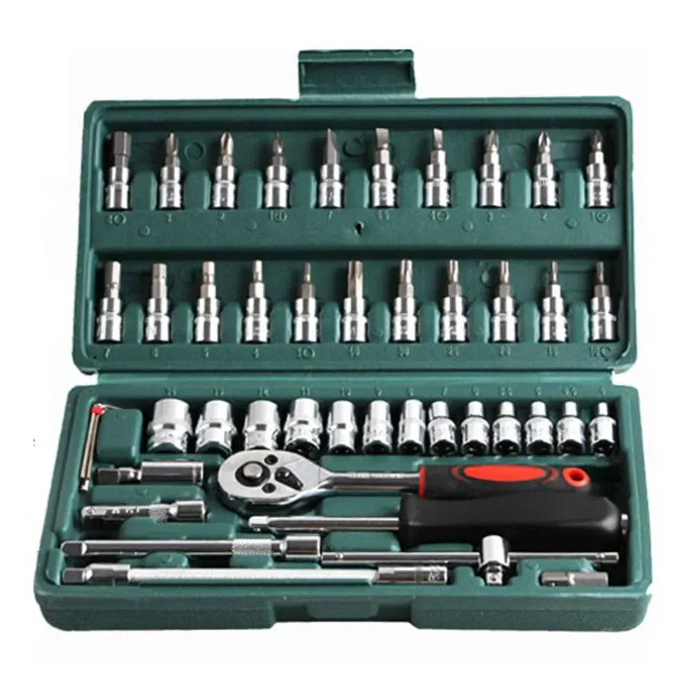46pcs Socket Set Car Repair Tool Ratchet Spanner Wrench Set Pawl Socket Spanner Screwdriver Professional Metalworking Tool Kit