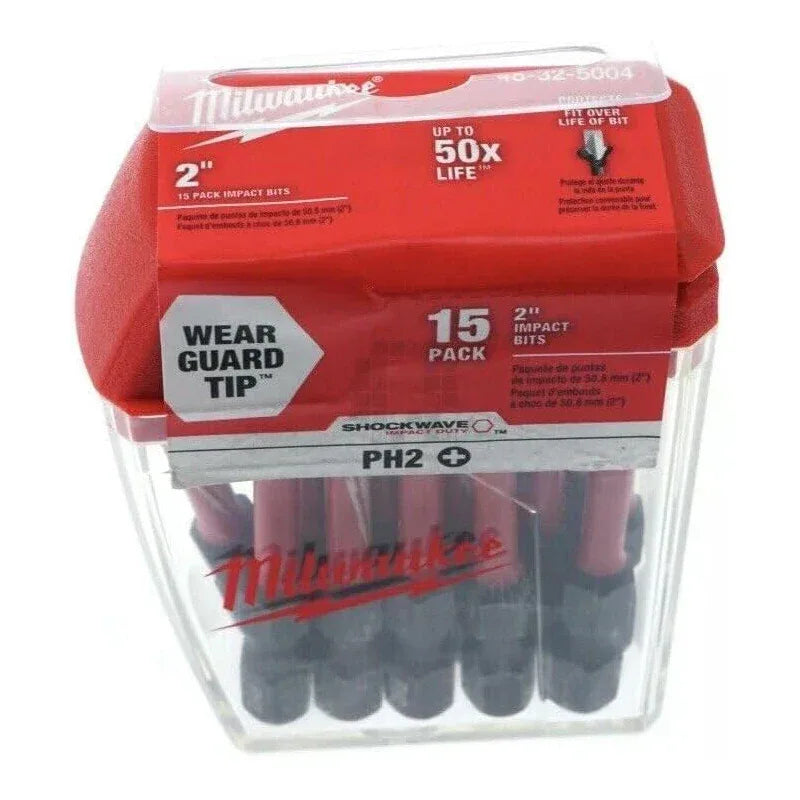 Milwaukee PH2 2" Impact Bits 15 Pack SHOCKWAVE 50X LIFE 50mm – 48-32-5004