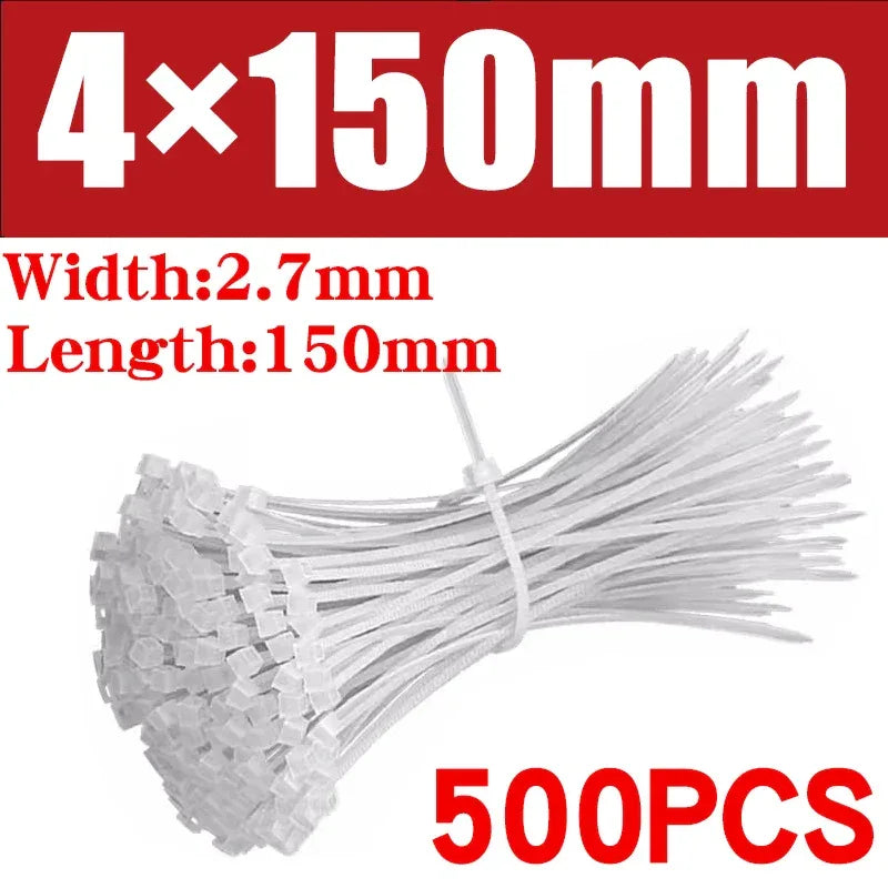 500/1000PCS/bag Self-locking Plastic Nylon Tie White Zip Wraps Strap Nylon Cable Tie Set Fastening Ring Loop Wire Wrap